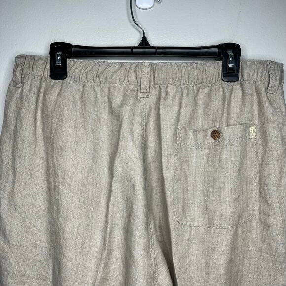 Tommy Bahama Women's Relax Tan 100% Linen Pants Large Button Zip Elastic Waist - Picture 7 of 12